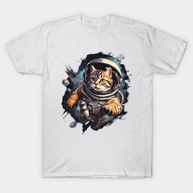 Astronaut Kitten In Outter Space T-Shirt by Purrestrialco